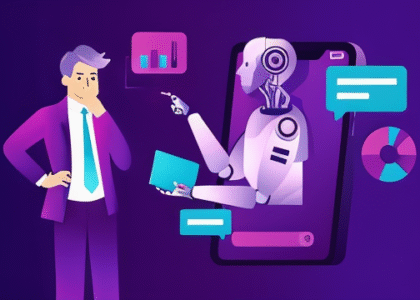 Digital marketer analyzing AI-powered paid ads dashboard with ROAS and conversion metrics