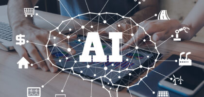 AI analytics dashboard tracking digital ad performance and ROI.