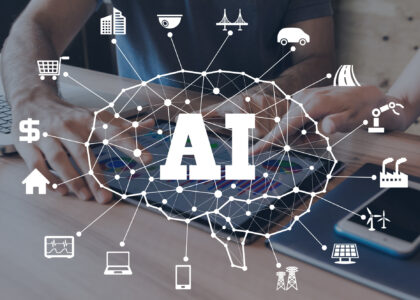 AI analytics dashboard tracking digital ad performance and ROI.